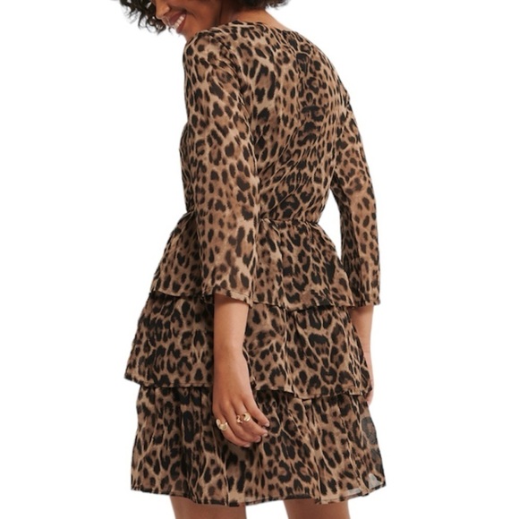 Anne Fernandes- Brown and Black Leopard Print Quarter Sleeve Ruffle Mini Dress - Picture 1 of 6